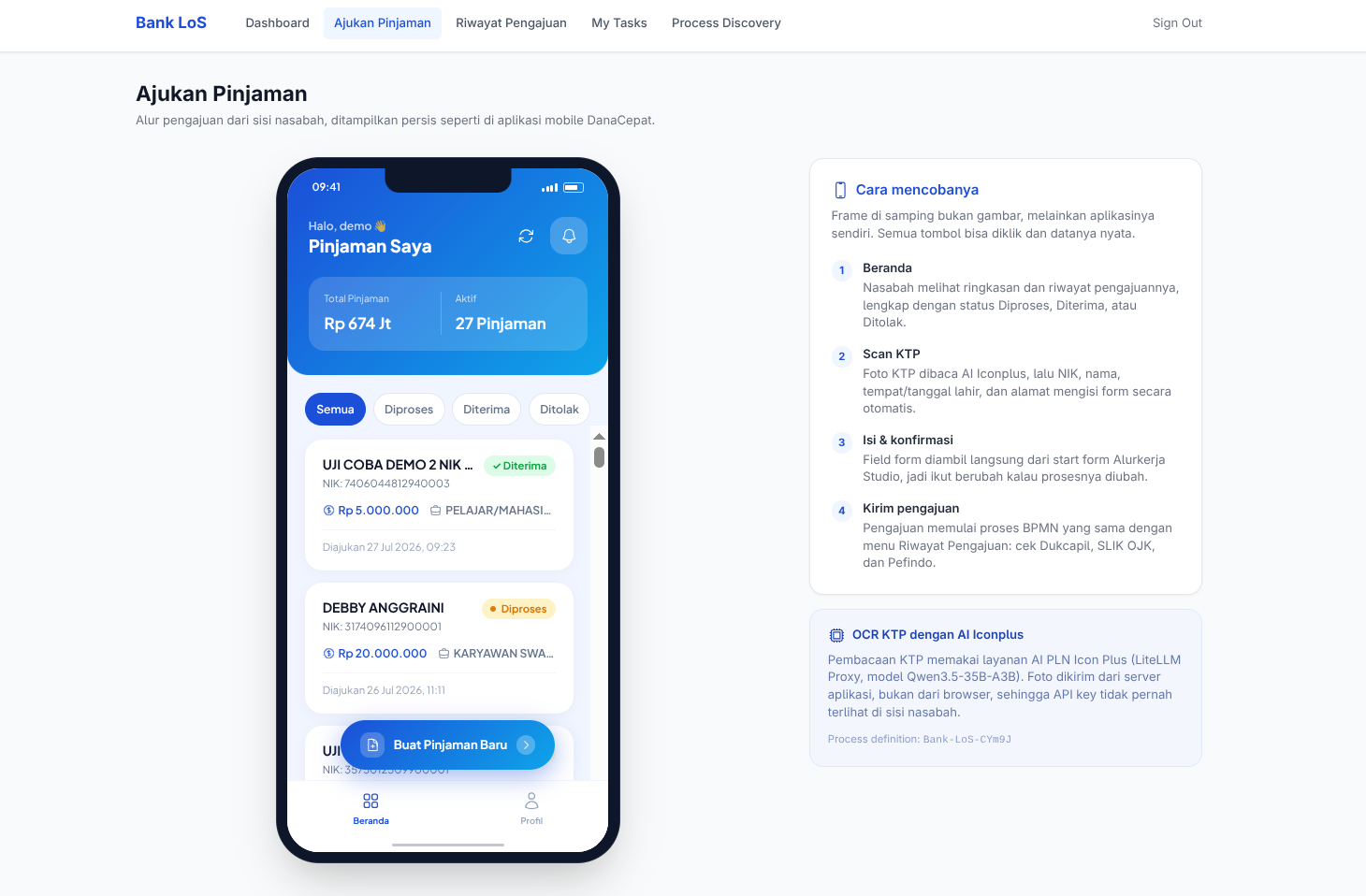 AlurKerja loan origination system and credit decisioning interface