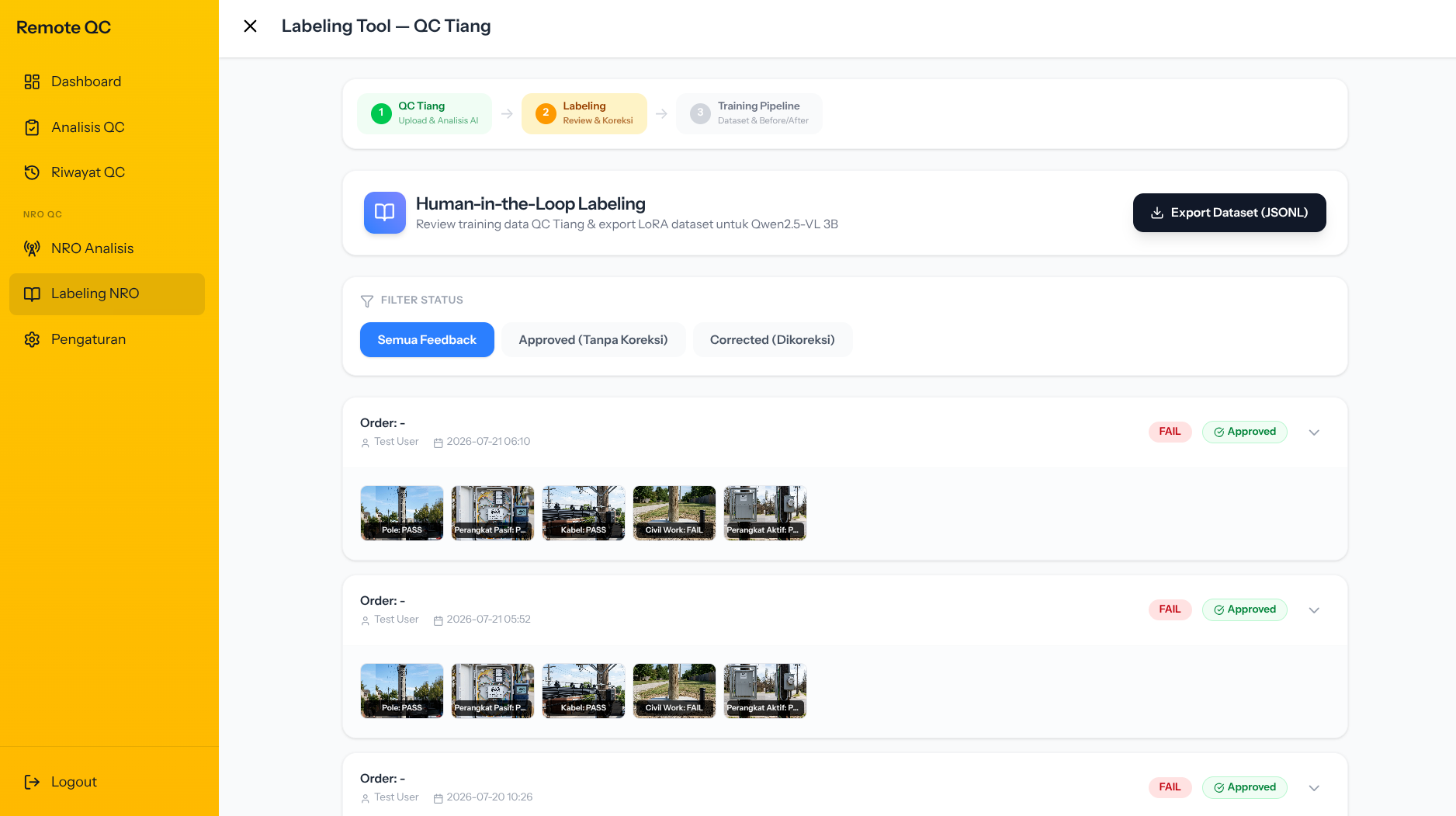 AlurKerja AI field inspection and quality control interface